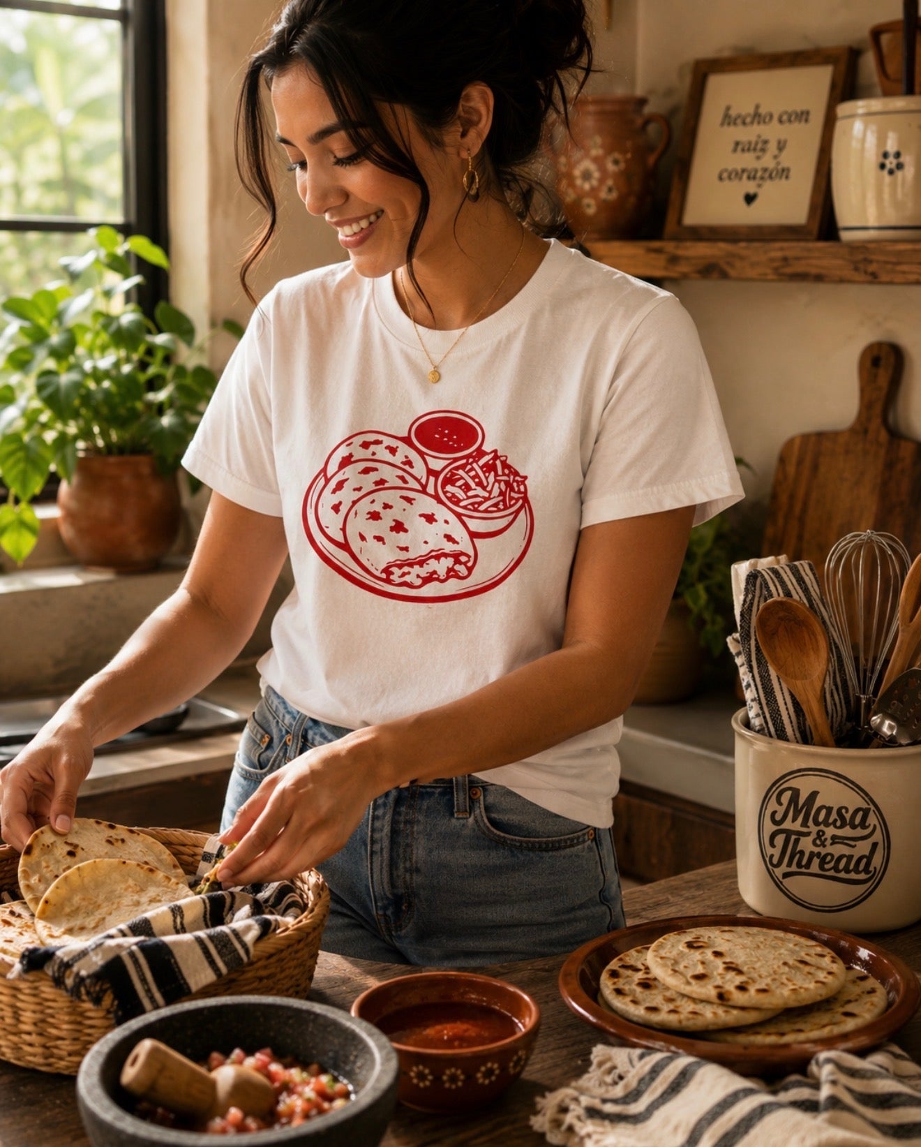 Pupusa Plate Graphic Tee- Salvadoran Food shirt w/ Curtido & Salsa