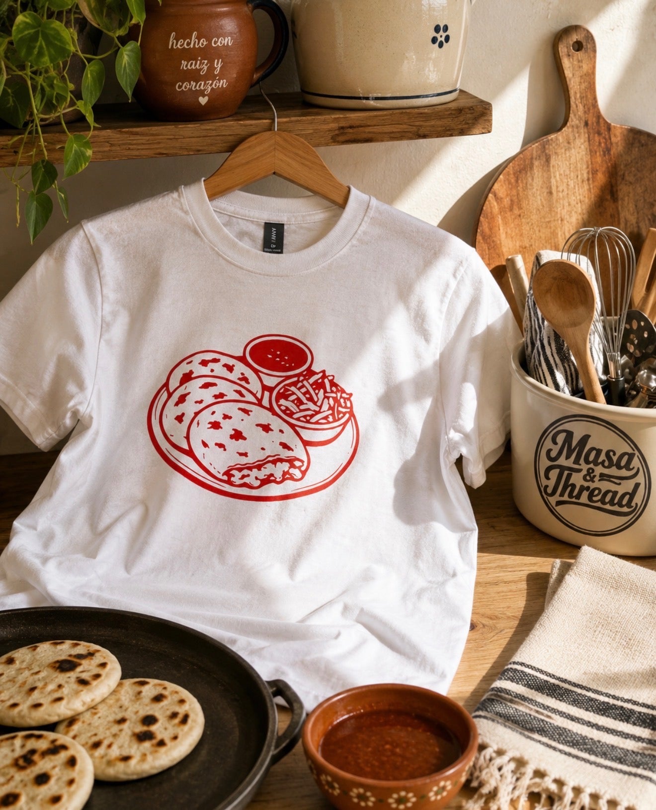Pupusa Plate Graphic Tee- Salvadoran Food shirt w/ Curtido & Salsa