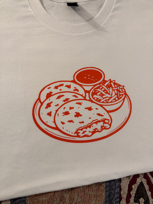 Pupusa Plate Graphic Tee- Salvadoran Food shirt w/ Curtido & Salsa