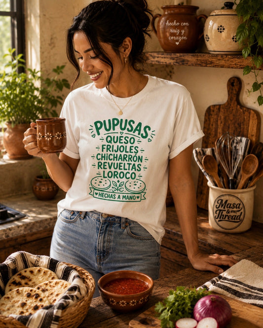Pupusa Fillings Tee- "Hechas a Mano" Salvadoran Graphic Shirt