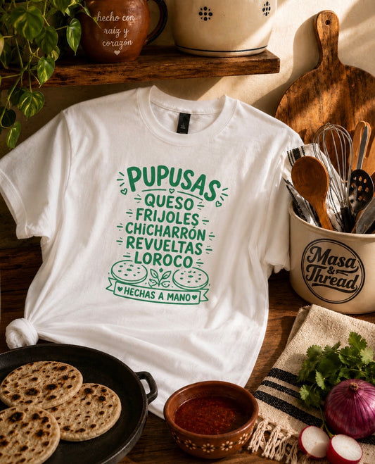 Pupusa Fillings Tee- "Hechas a Mano" Salvadoran Graphic Shirt